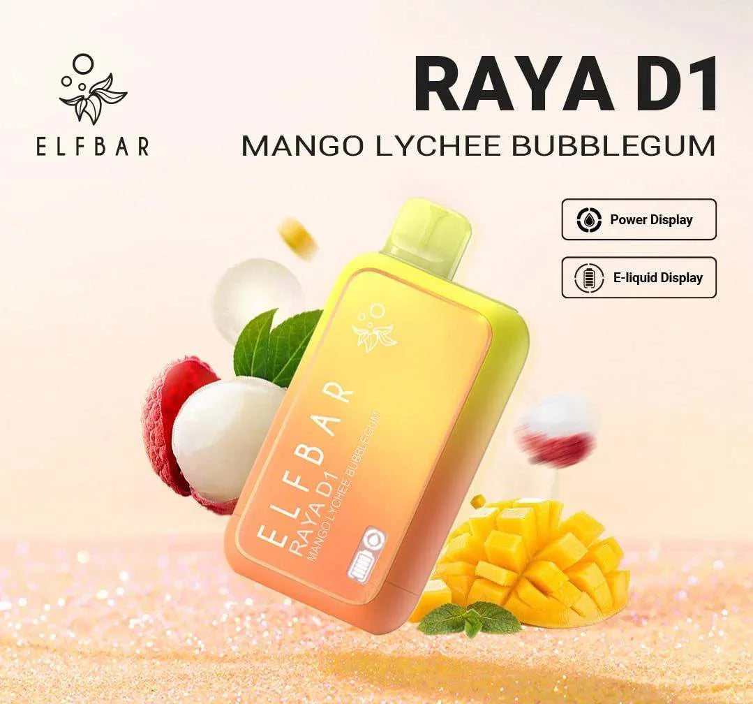 ELF BAR RAYA D1 – Mango Lychee Bubblegum - Vape Shop Jaipur